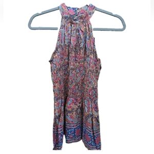 Haute Hippie Halter Neck Floral Smock Ruffle Top Sz Small.  NWT